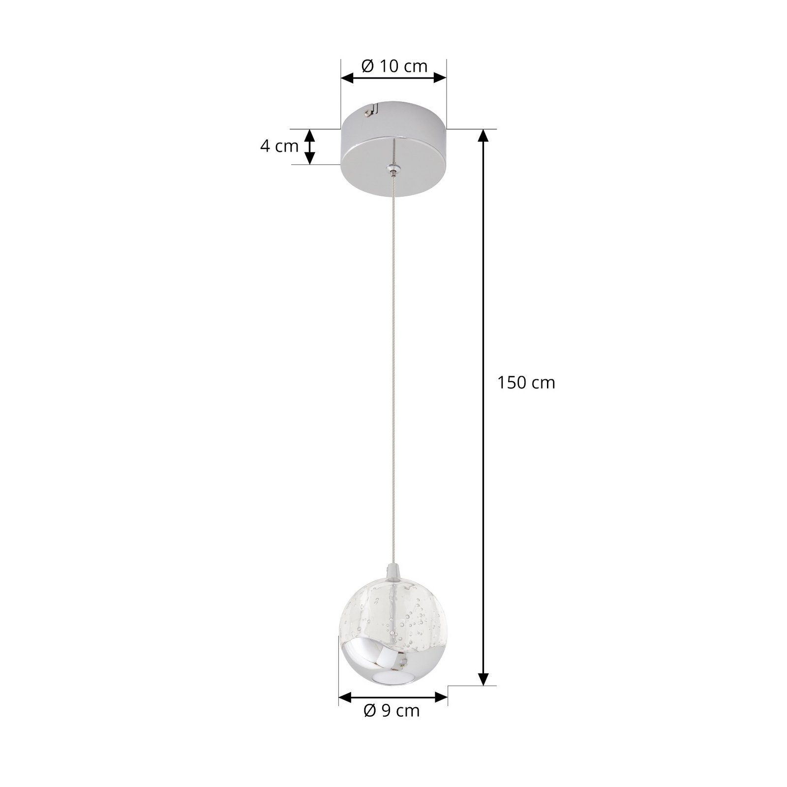 Lucande LED hanging light Hayley, Ø 9 cm, chrome-coloured, glass