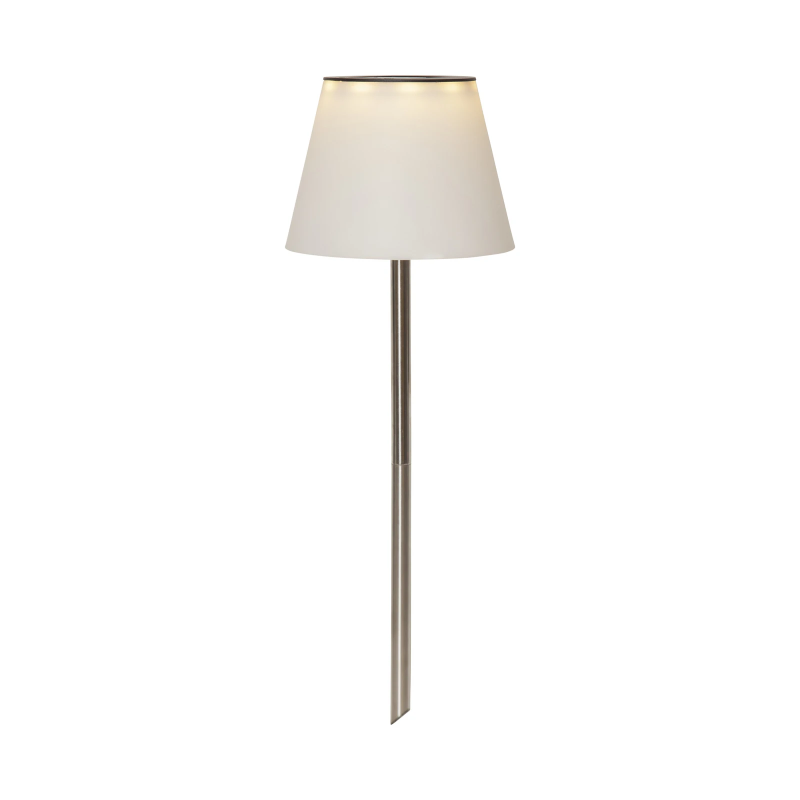 Solini LED napelemes földi tüskés lámpa, fehér/ezüst, magasság 90 cm