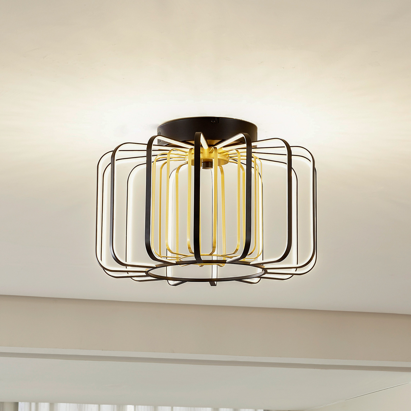 Lucande LED plafonieră LED Birger Ø 39.5cm negru/galben - Camera de zi / sufragerie - modern - negru auriu - Metal