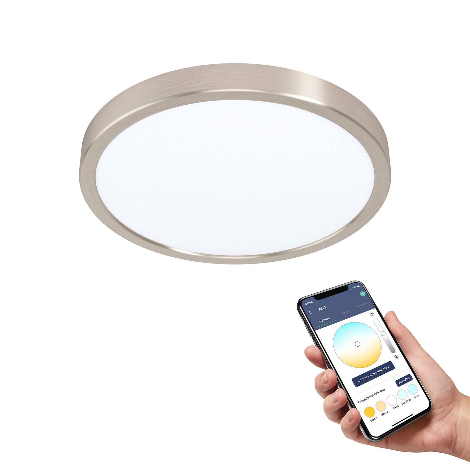 EGLO connect Fueva-Z Deckenlampe, Ø 28,5cm nickel günstig online kaufen