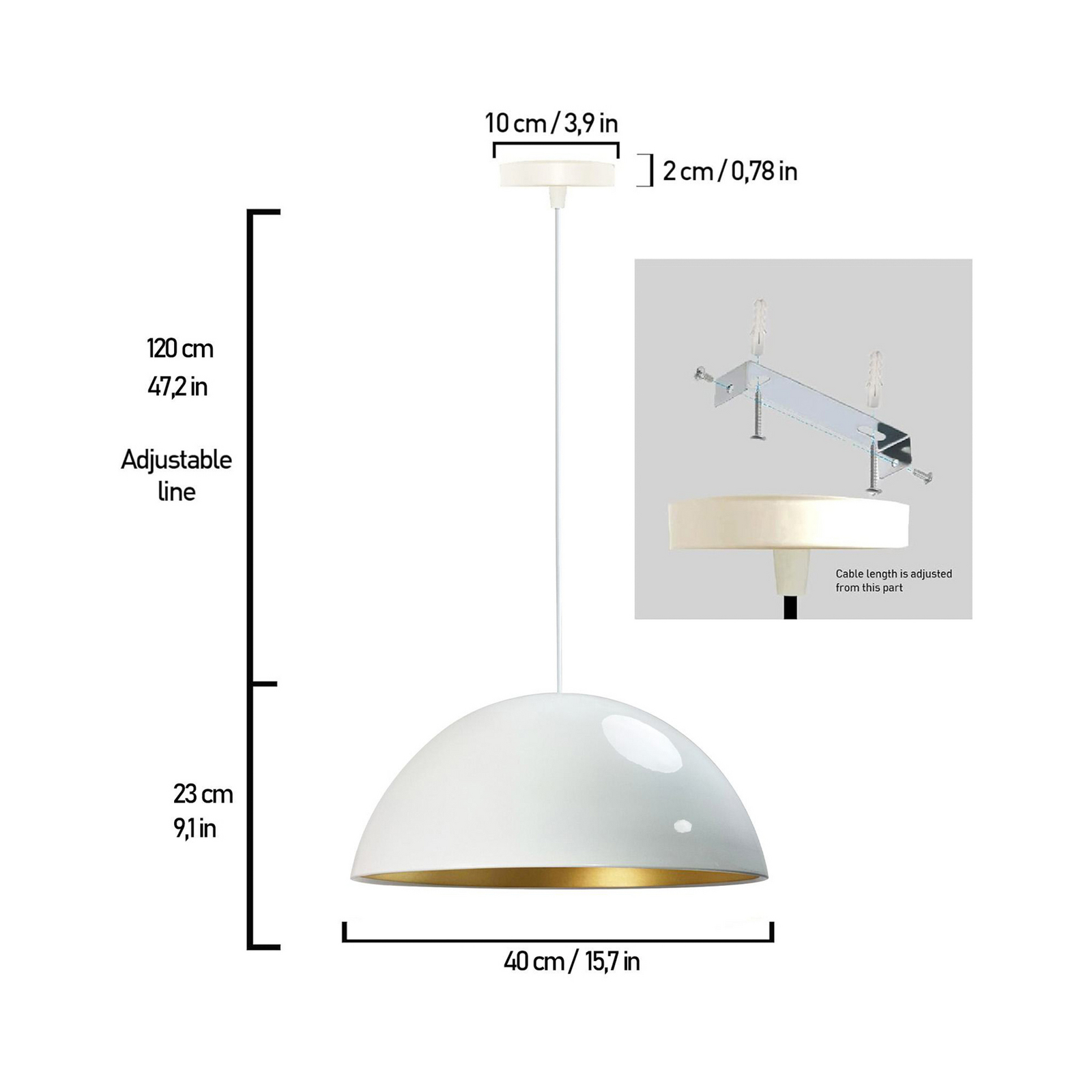 Lampa wisząca Lipeo, biały/złoty, Ø 50 cm, metal, E27