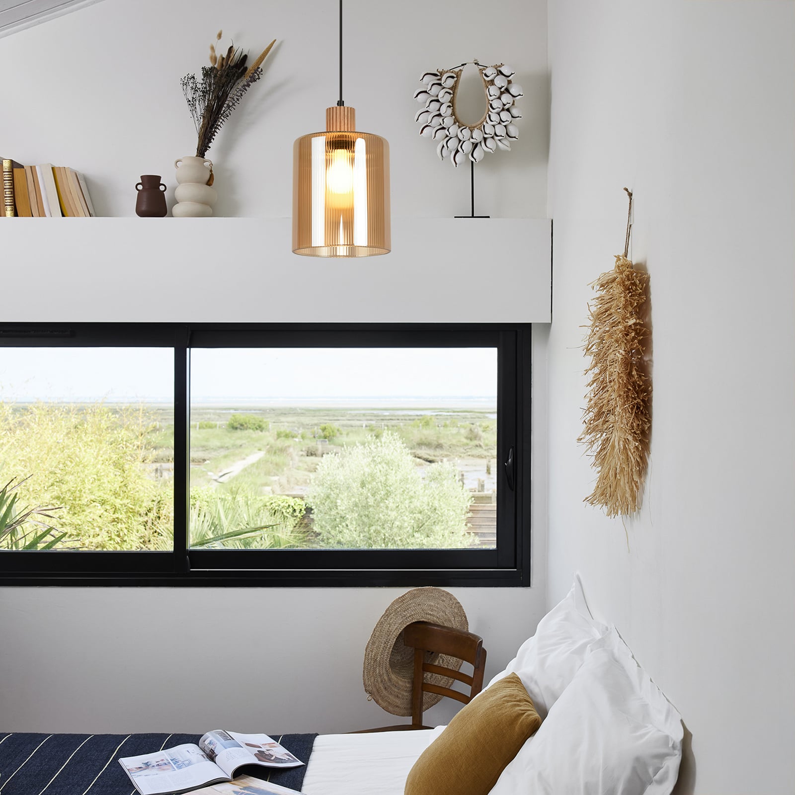 Żyrandol Giovanni, kolor bursztynowy/naturalny, średnica 18 cm, szkło