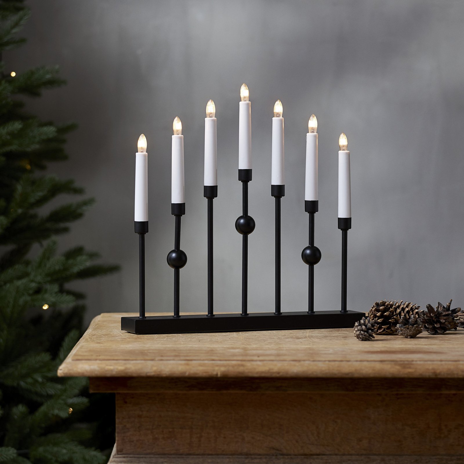 Candelabra Gustav, black metal height 37 cm 7-bulb