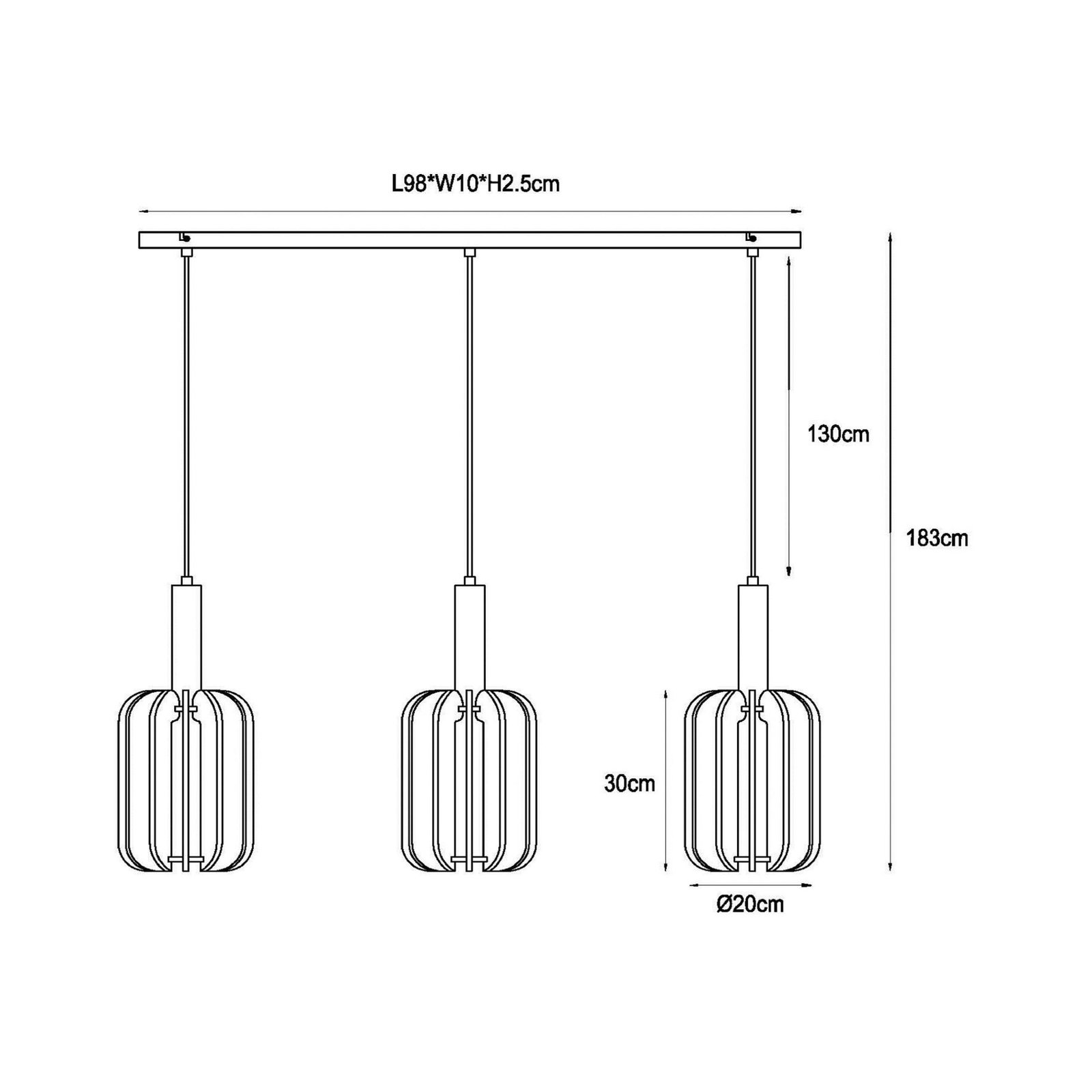 Suspension textile Rafal, grise, angulaire, à 3 lampes