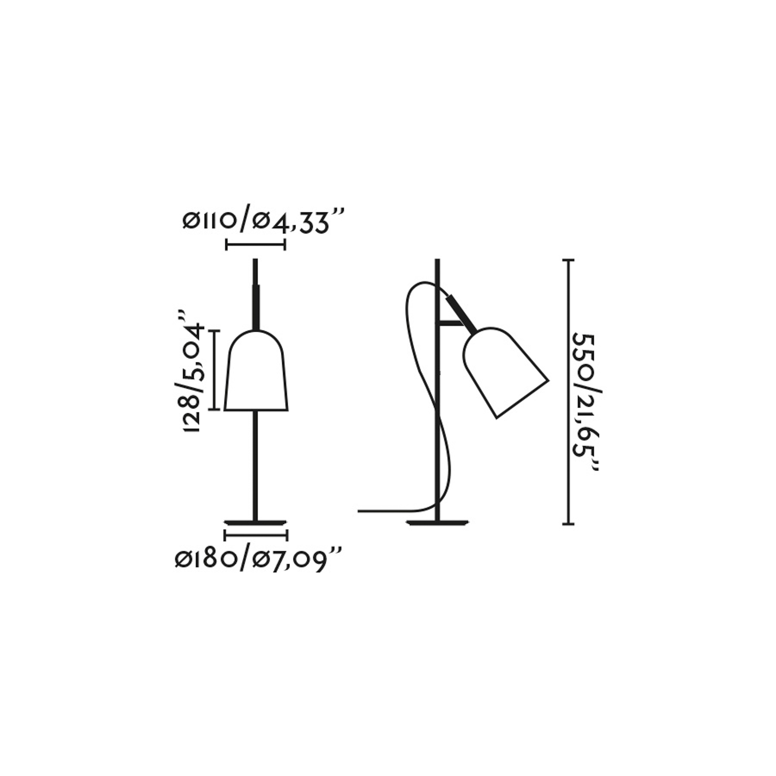 Studio bordlampe, rosa/svart, stål, høyde 55 cm