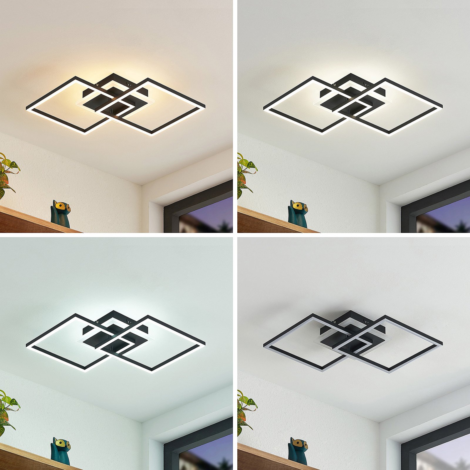 Lindby LED-Deckenlampe Fjardo, eckig, schwarz, CCT, Remote
