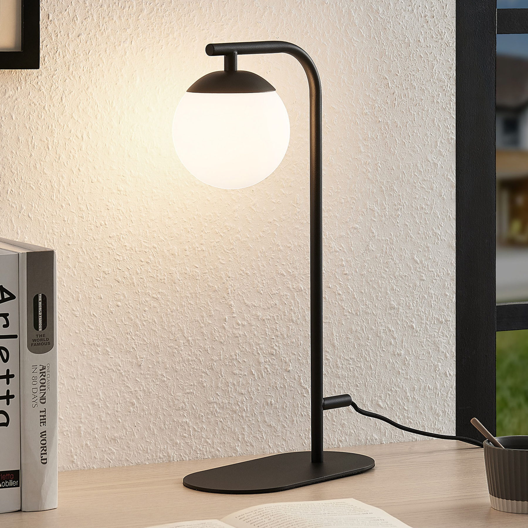 Lucande Rama LED table lamp with glass lampshade, for Living / Dining Room, iron, glass, G9, 3 W, energy efficiency: A++, W: 12 cm, H: 45 cm