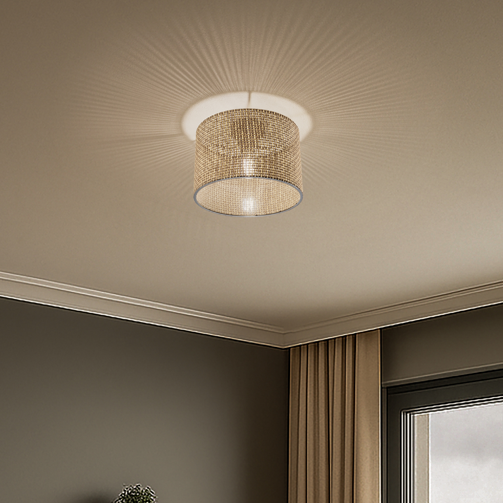 Lampa sufitowa Goza, brązowa wzorzysta, tkanina, Ø 30 cm