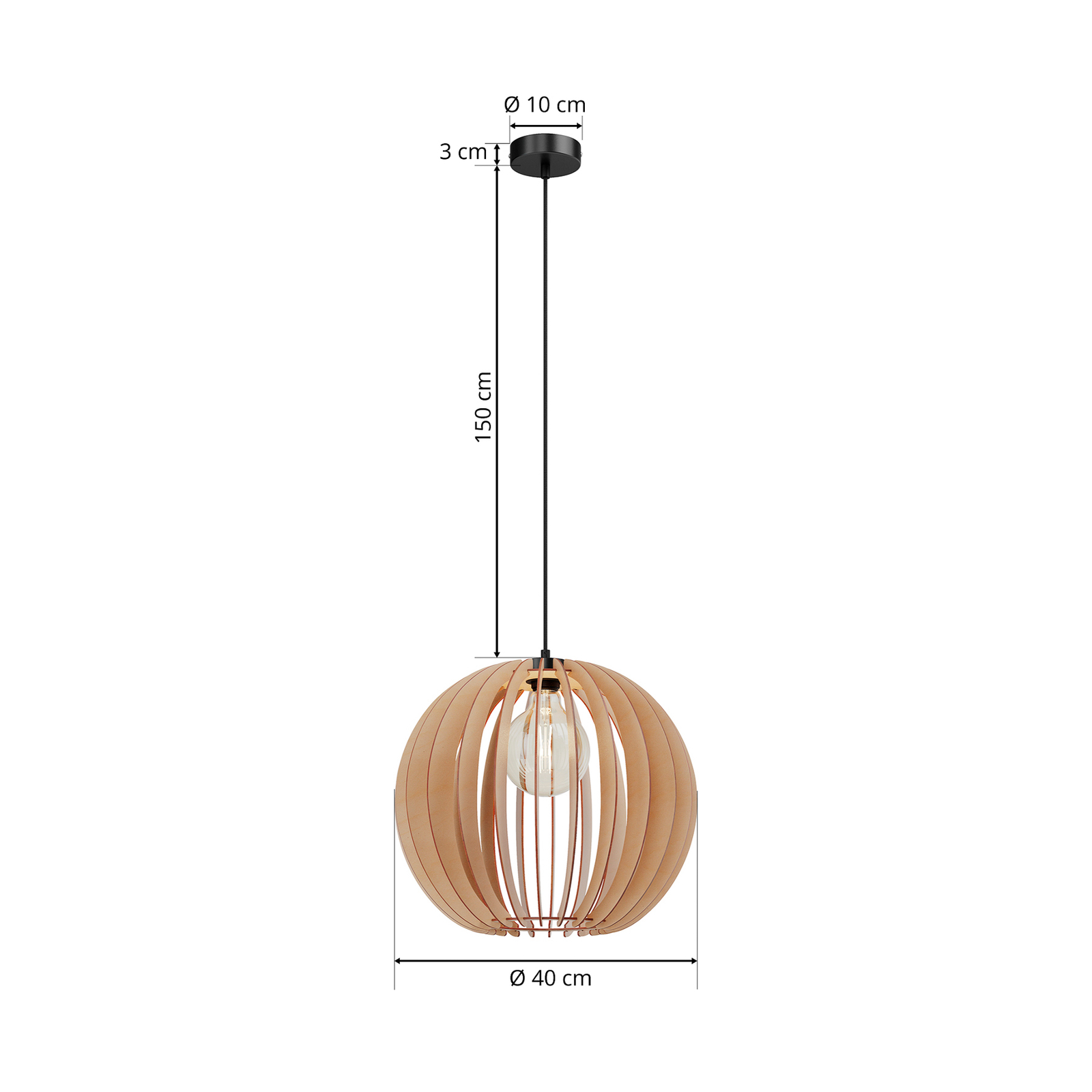 Clay Ø40 hanglamp zwart/hout - Envostar