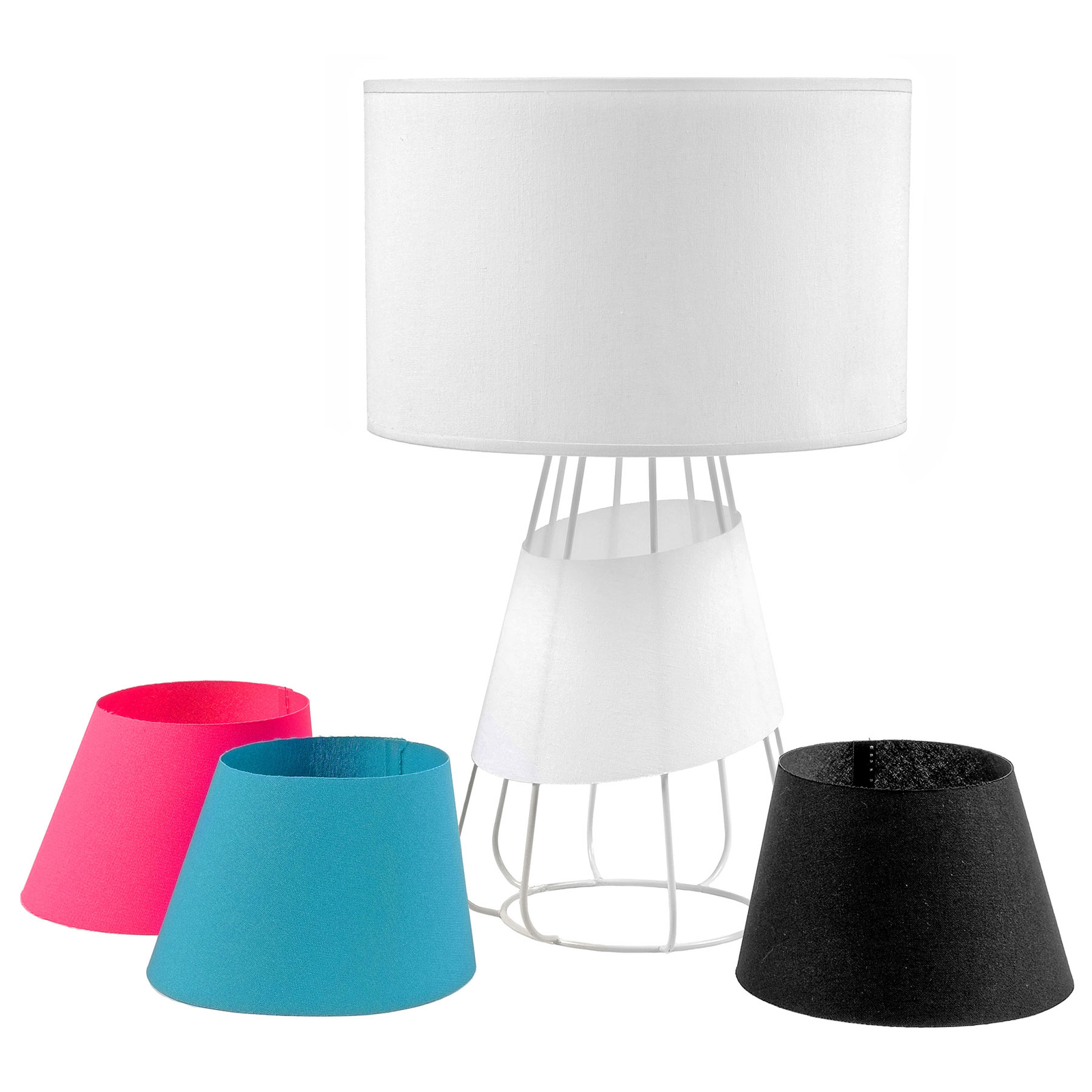 DUOLLA Patrizia table lamp, white, for Living / Dining Room, cotton fabric, metal, E27, 40 W, energy efficiency: A++, H: 37 cm