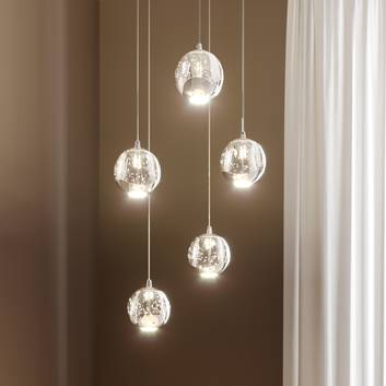 LED-pendellampe Hayley, 5 lys, rund, krom