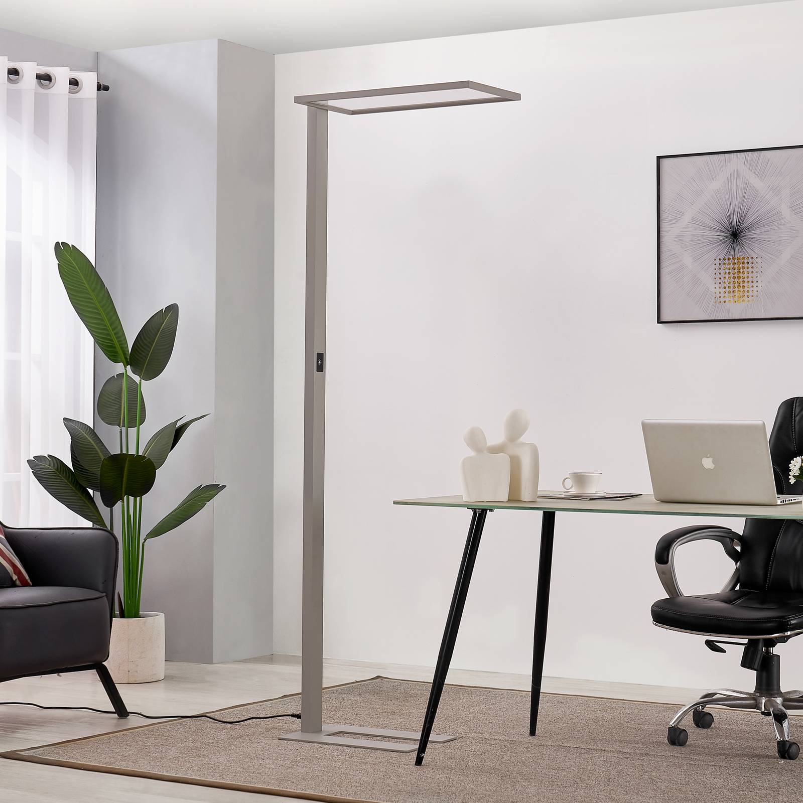 Prios Taronis LED office floor lamp, dimmer, silver