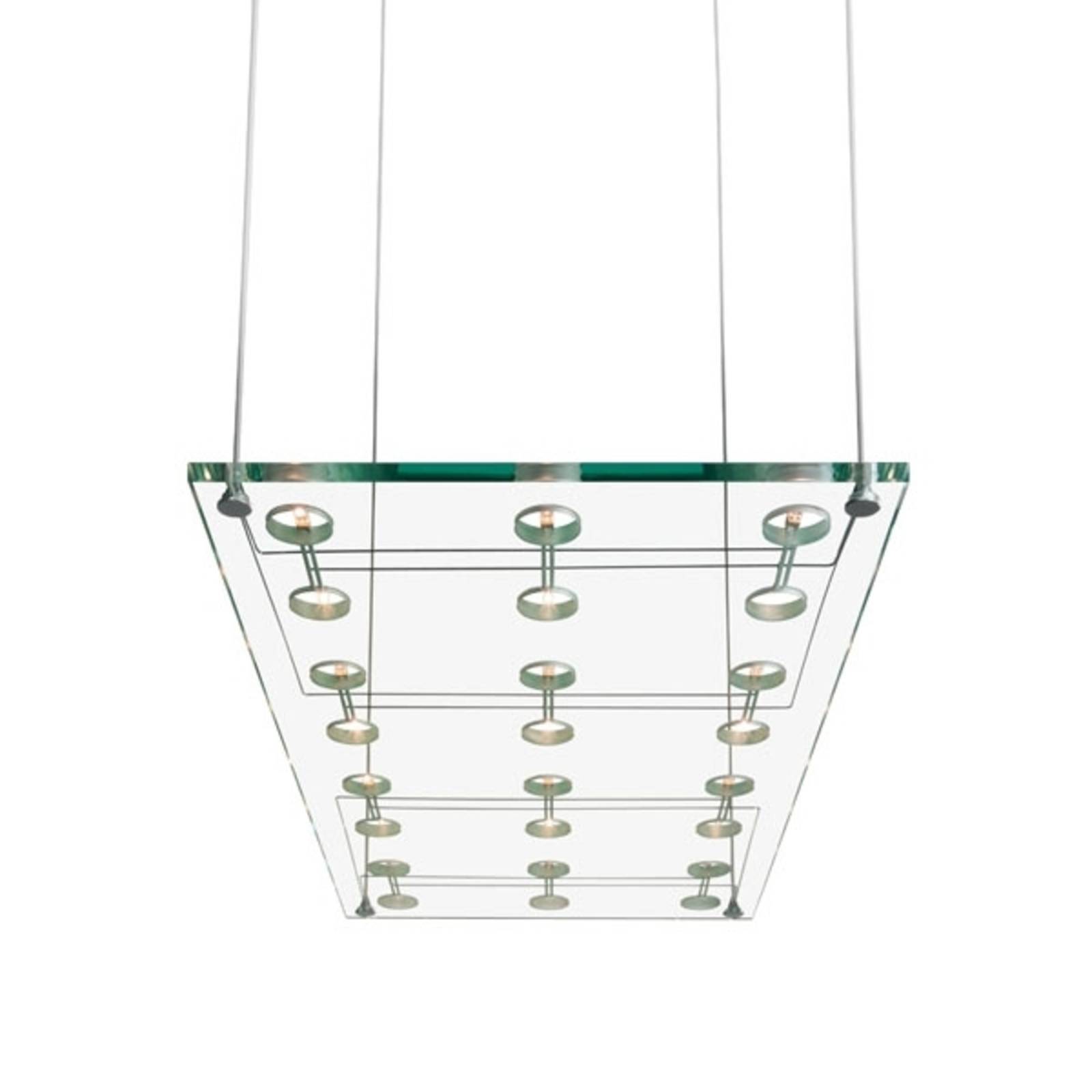 Fabbian Elegant SOSPESA designer hanging light in glass, for Living / Dining Room, glass, G4, 20 W, energy efficiency: A++, L: 100 cm, W: 50 cm