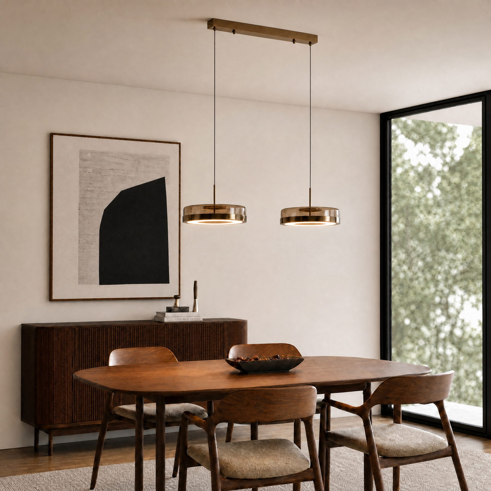 Lampă suspendată LED Lucande La Latta, cu 2 becuri, 80 cm, maro, sticlă Lampă suspendată LED Lucande La Latta, cu 2 becuri, 80 cm, maro, sticlă