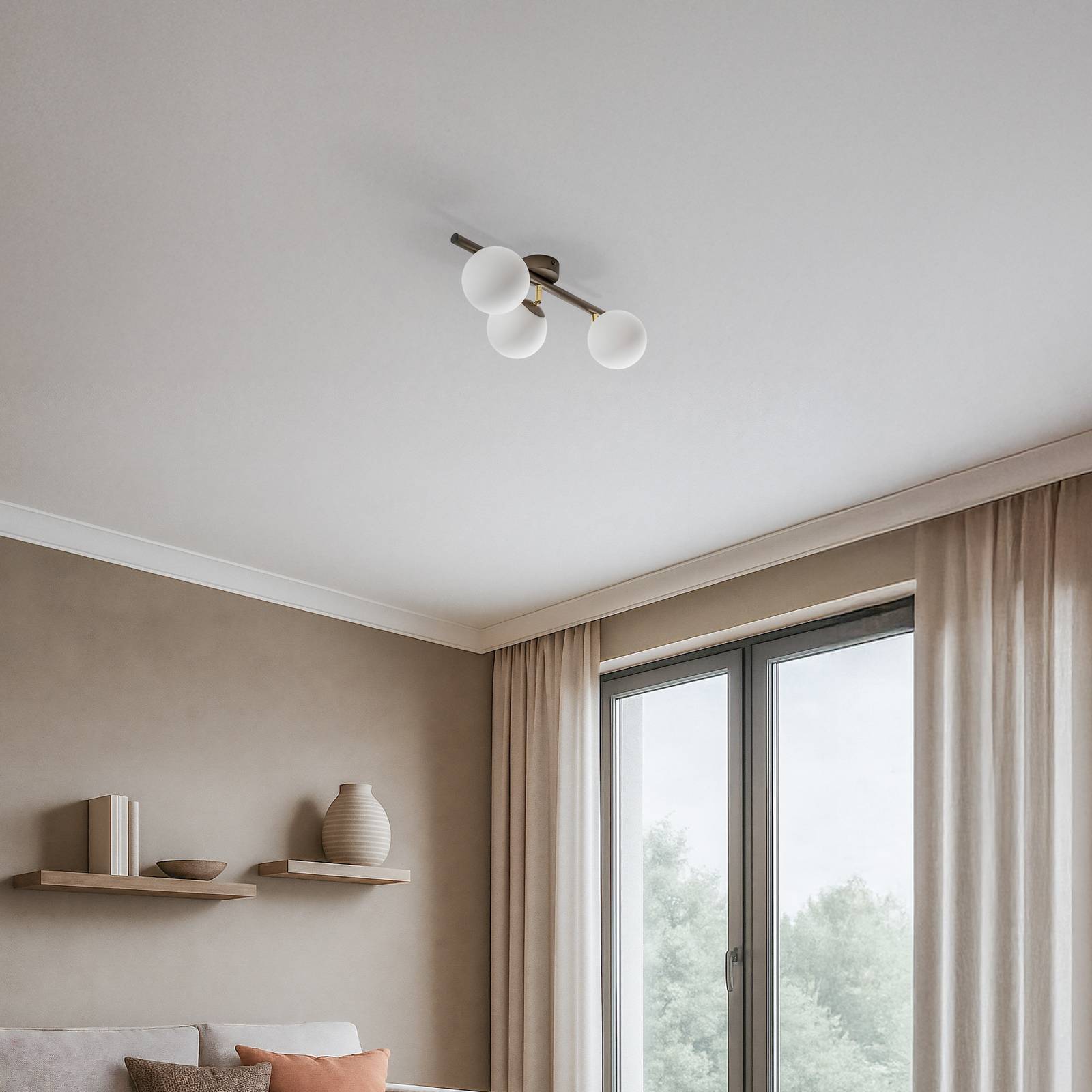  Domiluce Domiluce Drum Ceiling Light, Coffee, 3-bulb, Glass, Length 46 Cm 