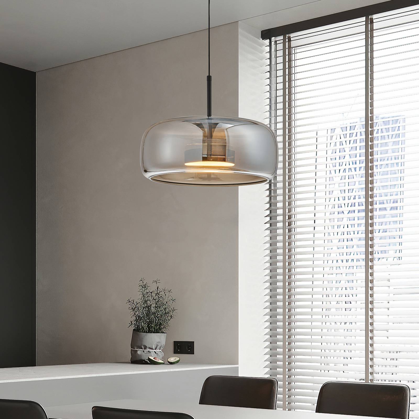 LED-Pendelleuchte Deco, rauchgrau/schwarz, Ø 33 cm, Glas günstig online kaufen