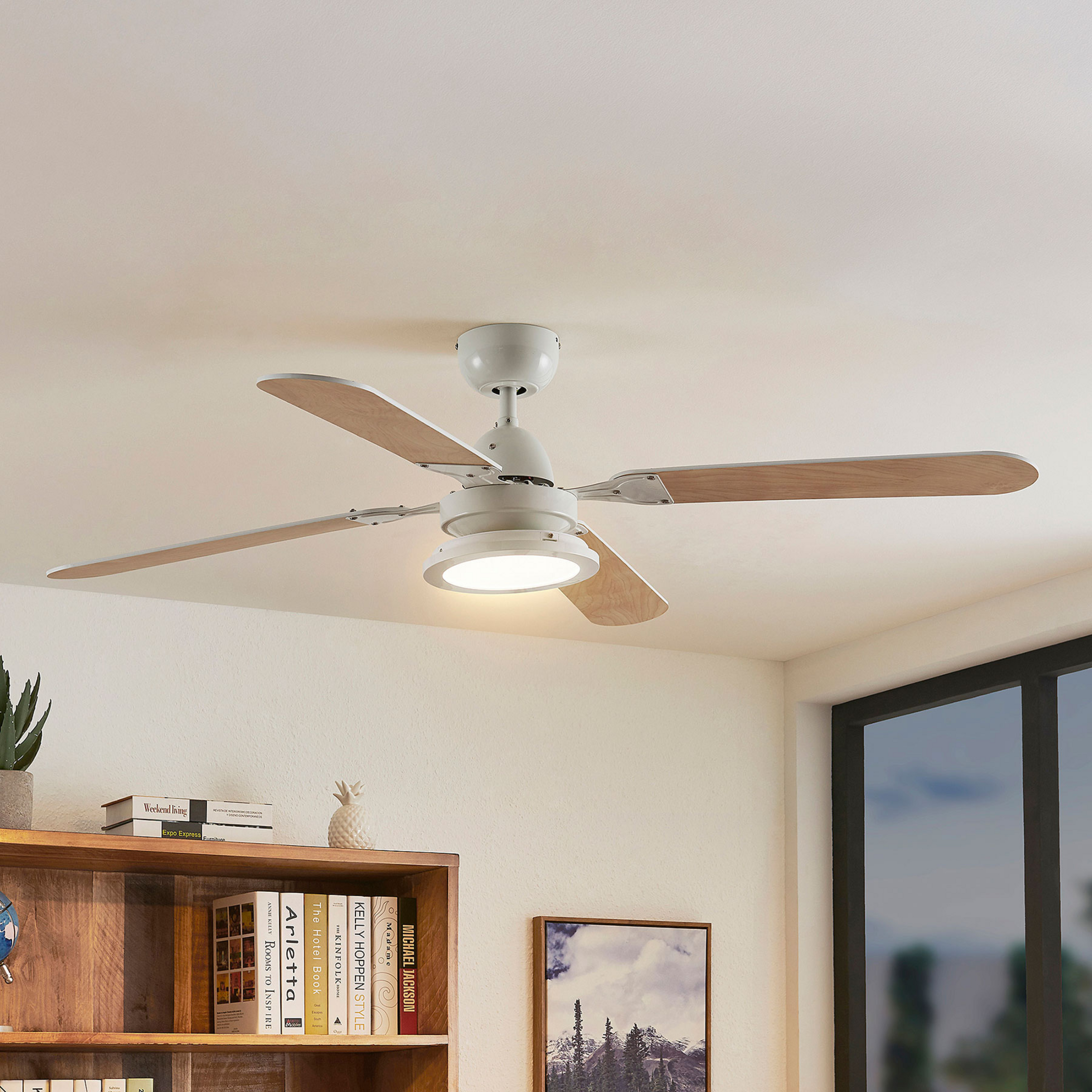 Lindby LED-Deckenventilator Tedric, weiß, leise, Ø 133 cm