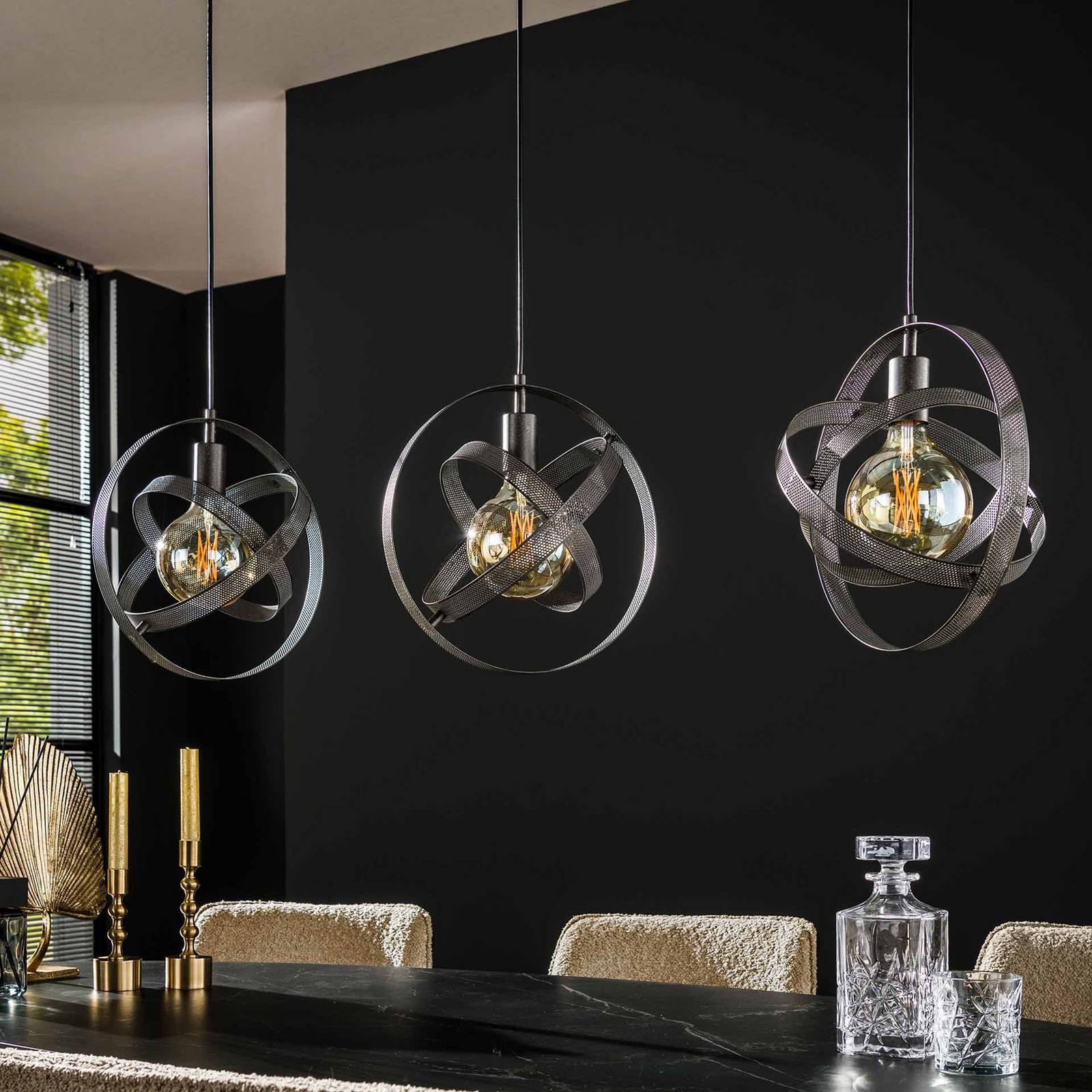 Lampa wisząca Cosmica, 3-punktowa, czarna, metal, siatka, E27