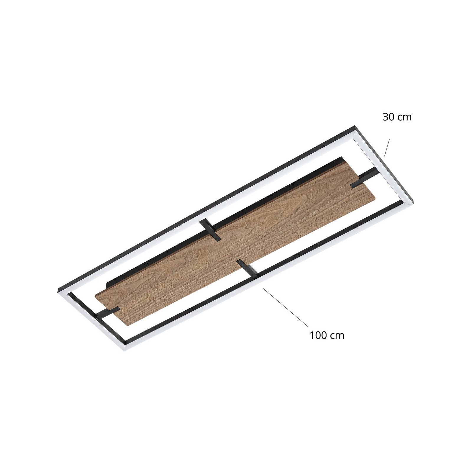 Lampa sufitowa LED Lucande Vectra, 100 x 30 cm, drewno, ściemniany