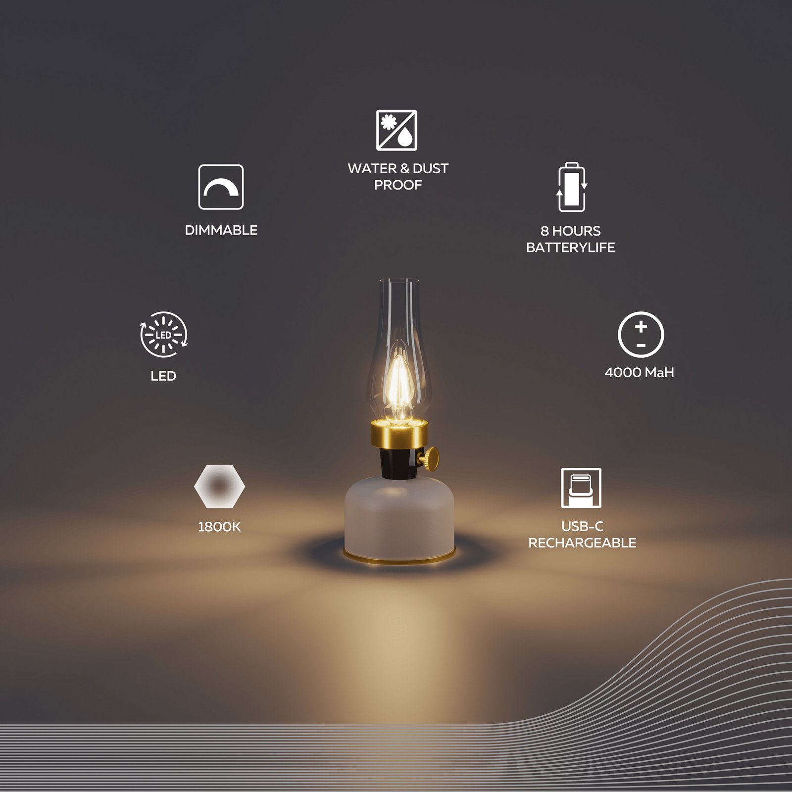 Calex LED-Akku-Tischleuchte Lavinio, sand, Laterne, Dimmer