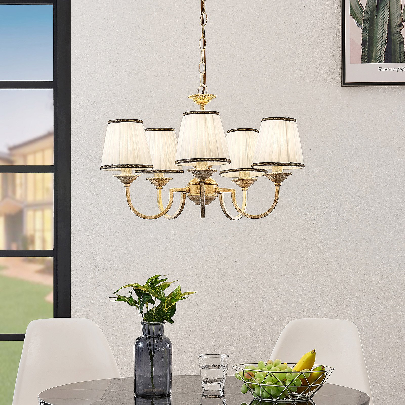 Lumiel 5 Chandelier Cream/Antique Brass - Lindby