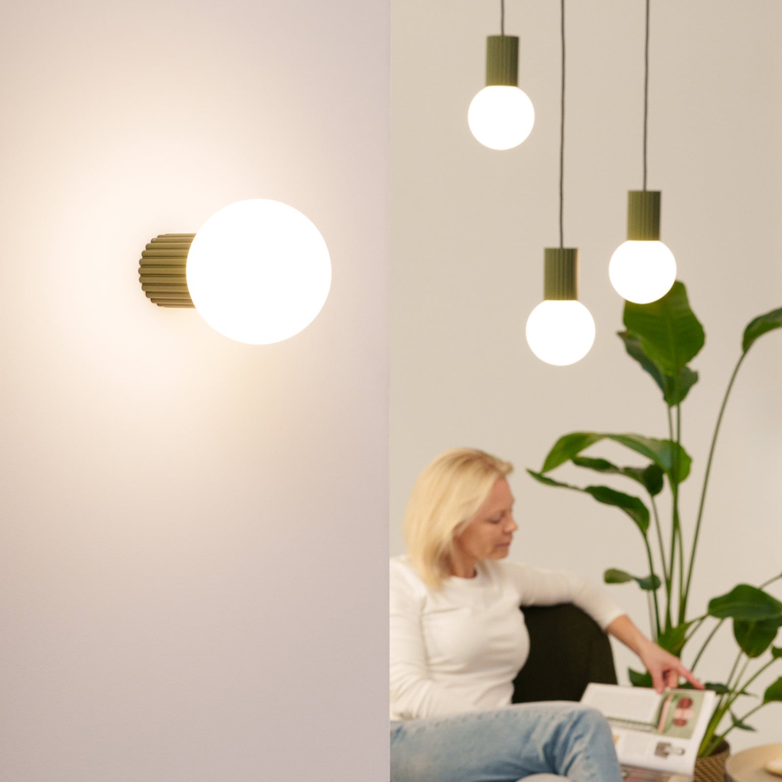 ORBI fali lámpa olajzöld üveg/fém Ø 12 cm IP44 G9 - SOLLUX