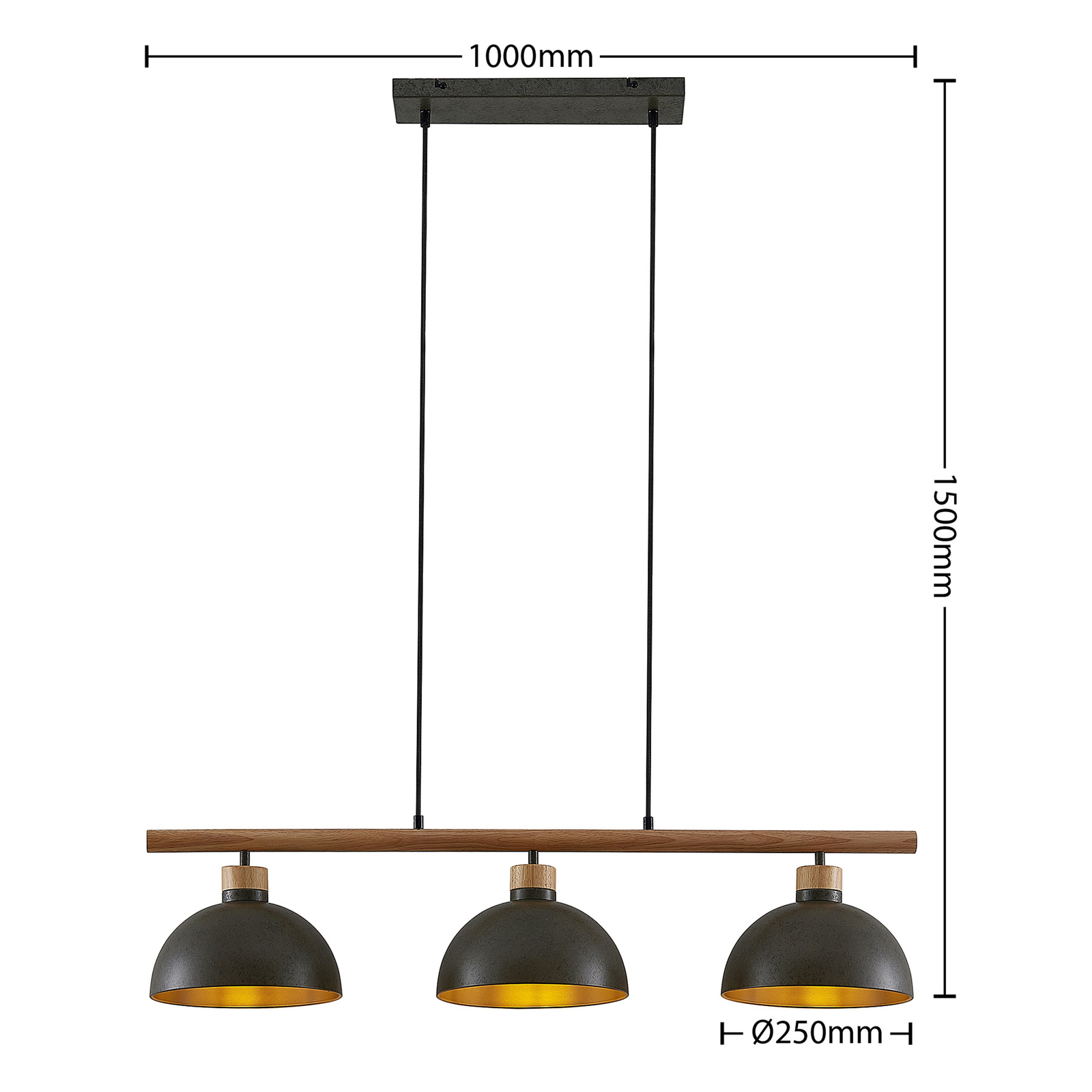 Lindby Tirzana hanging lamp, three-bulb, dark grey
