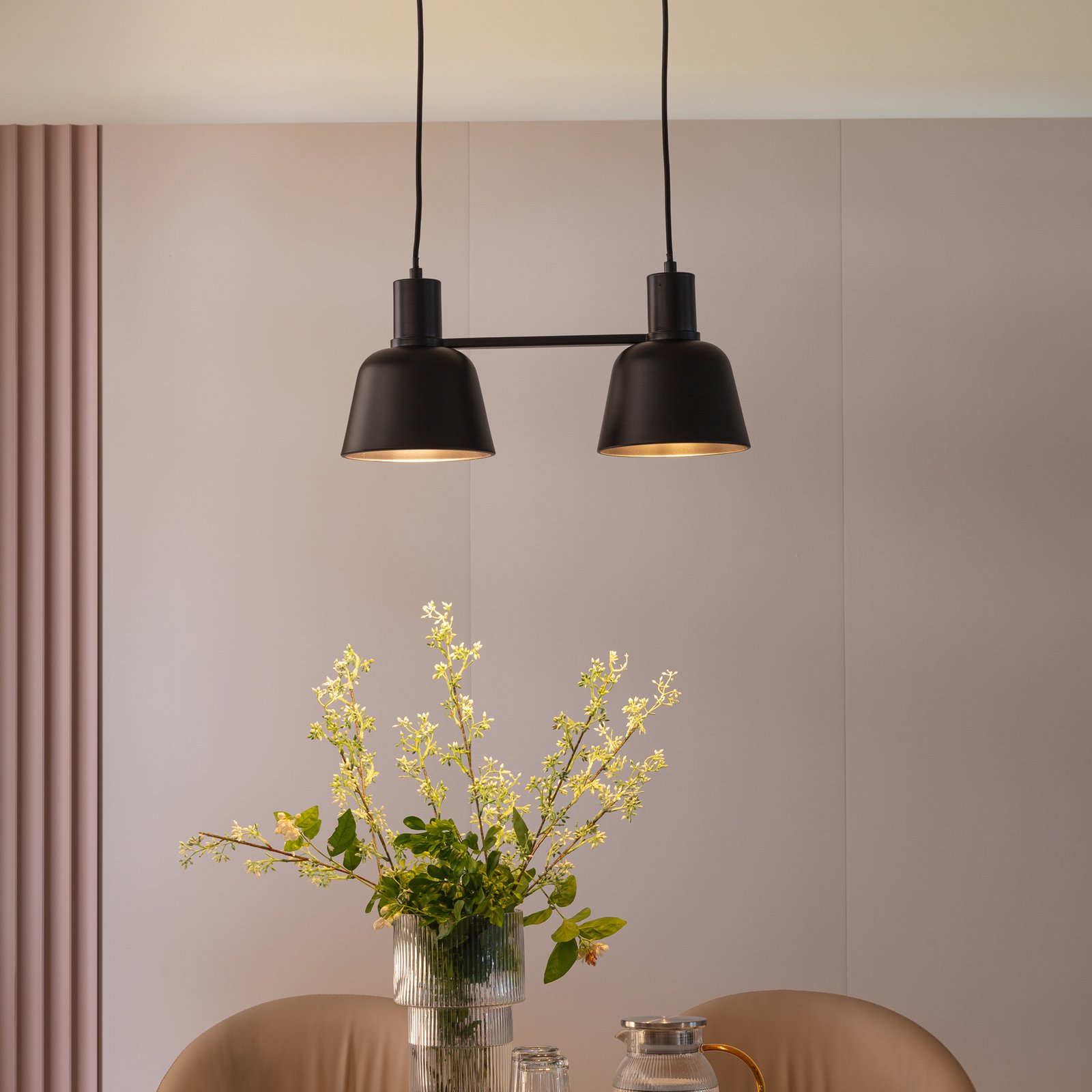 Lucande Servan hanglamp, zwart, 2-lamps