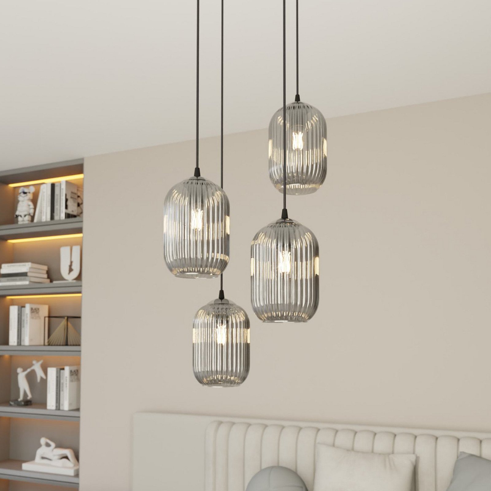 EMIBIG LIGHTING Lampă suspendată Verdi Ø 30 cm negru/gri fumuriu sticlă 4 becuri. - Camera de zi / sufragerie - gri fum negru