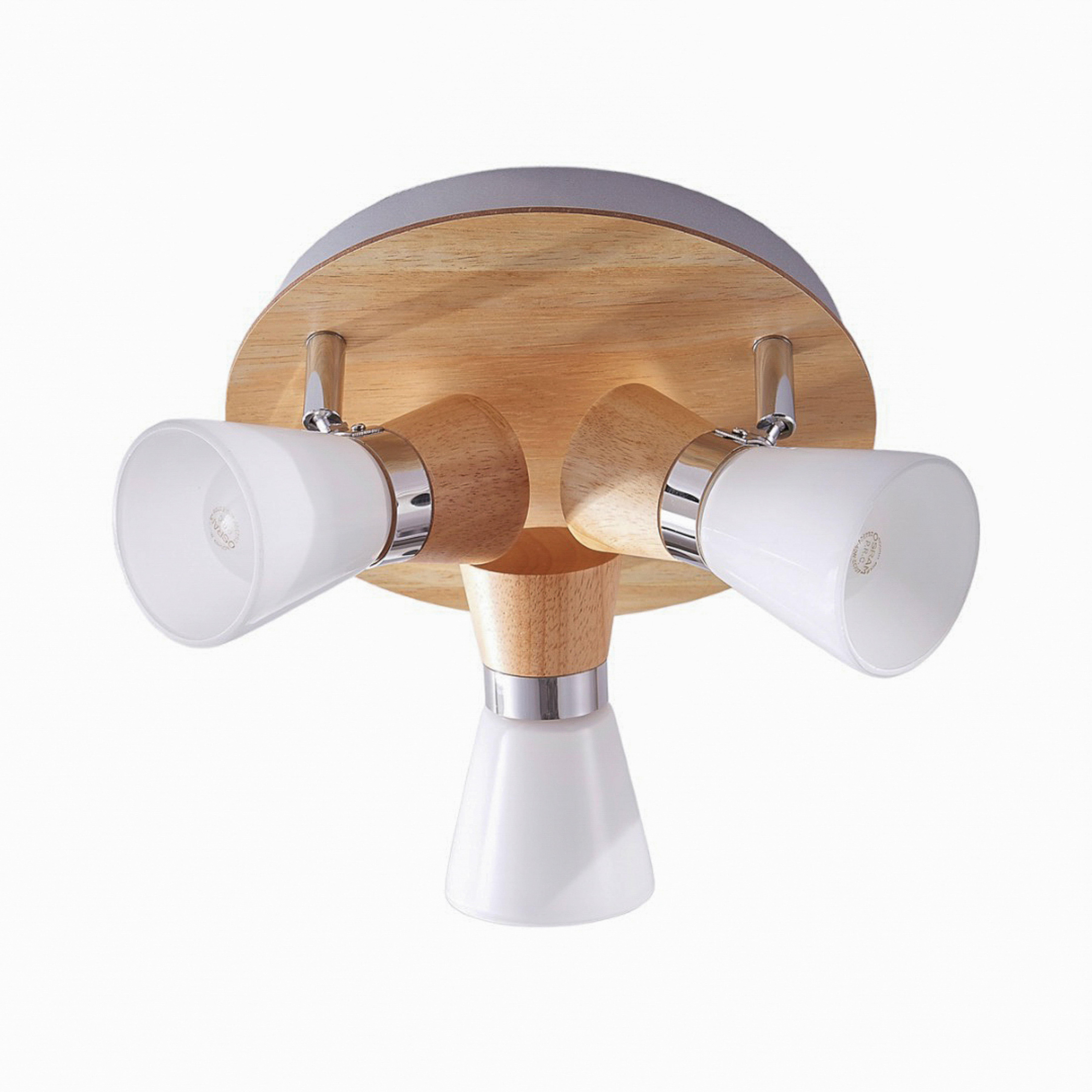 Vivica ceiling light, wood/chrome, 3-bulb, Ø 26 cm - Lindby
