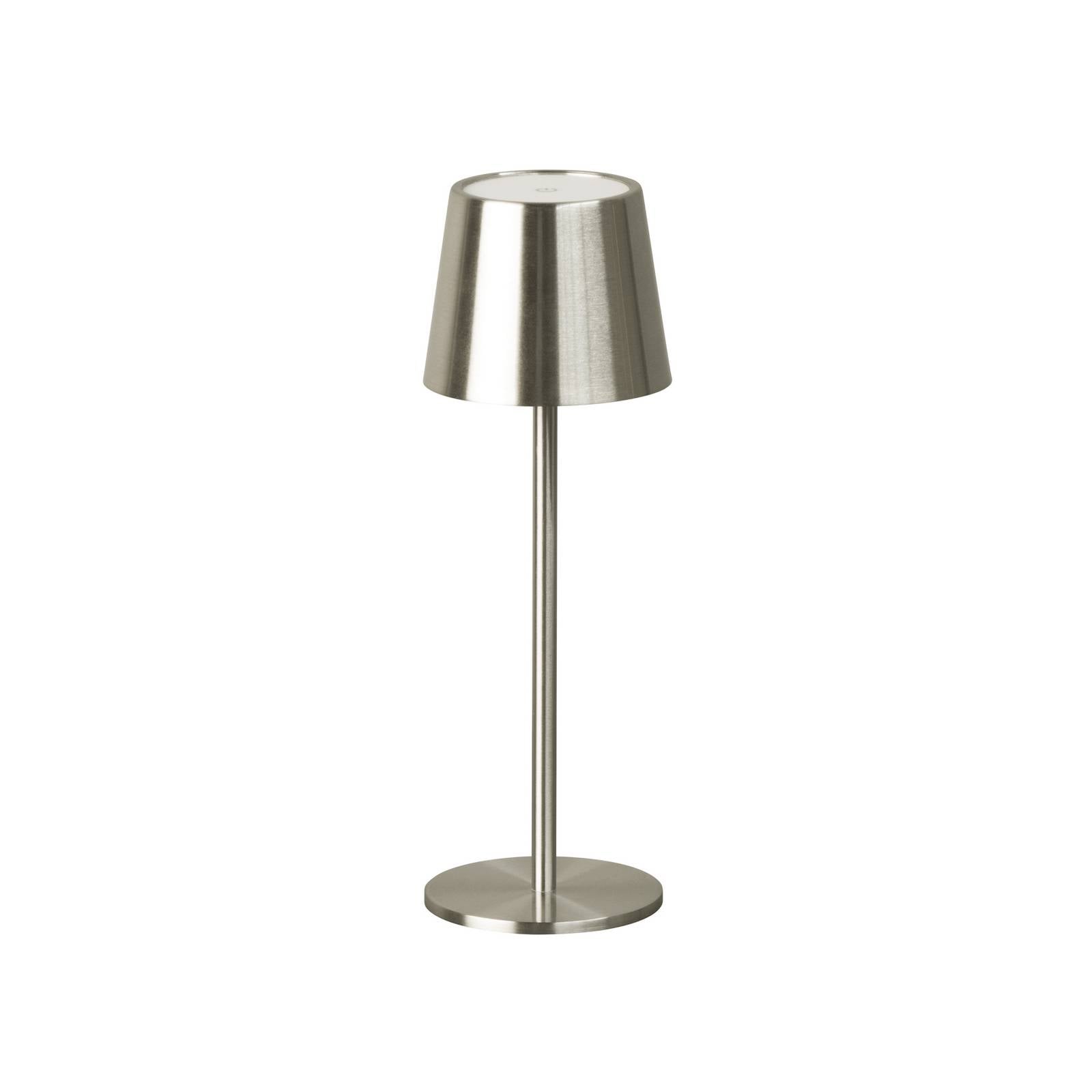 LED-Akku-Tischlampe Roxi, nickelfarben, Metall, IP54, Dimmer