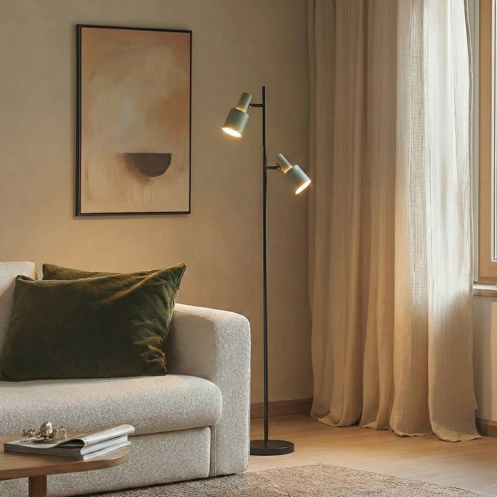 Lindby Stehleuchte Ovelia, grün/schwarz, Metall, E27 günstig online kaufen