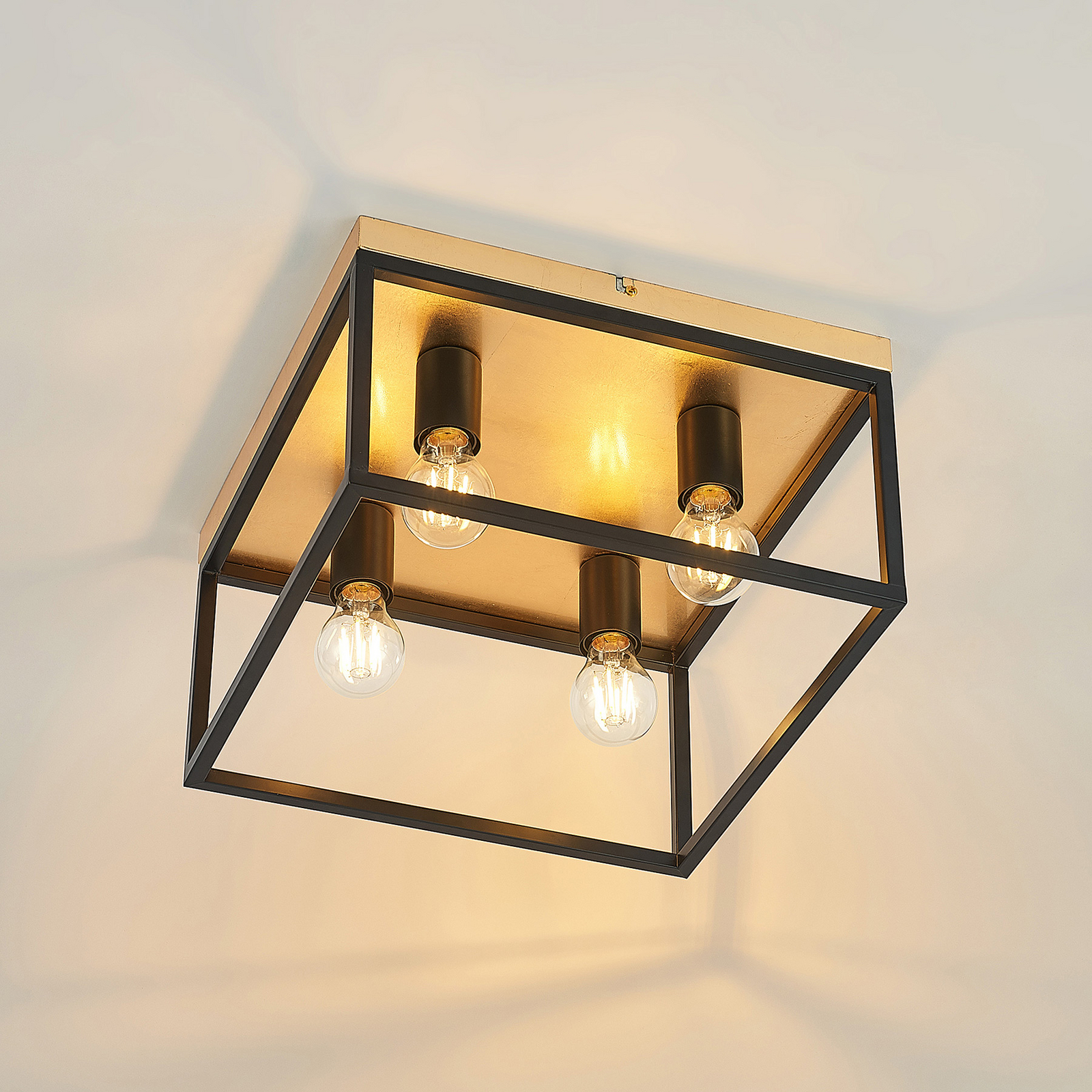 Lindby Miravi ceiling lamp, gold foil, fourbulb Lights.co.uk