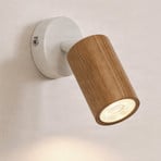 Nisse wall spotlight, white, depth 18 cm, 1-bulb, wood/metal
