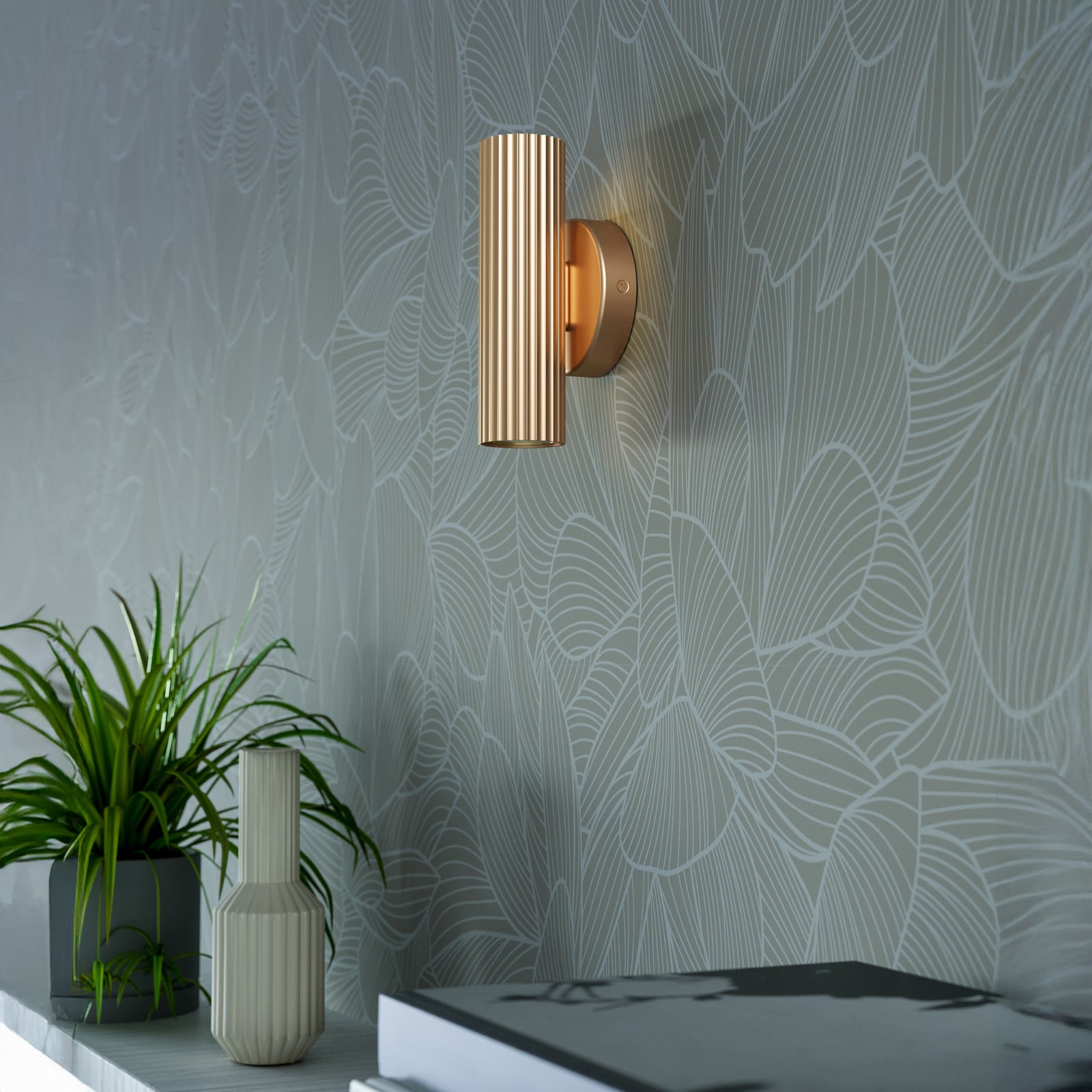 Væglampe Portillo, messing, højde 20 cm, 2 lyskilder, GU10