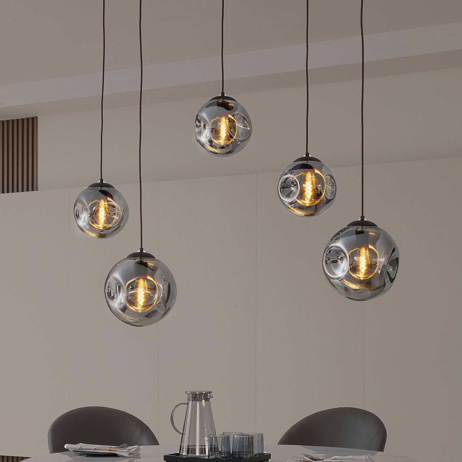 Suspensie Lindby Valentina E27 înălțime 1255 cm gri sticlă - Camera de zi / sufragerie - design - gri fumuriu cafea