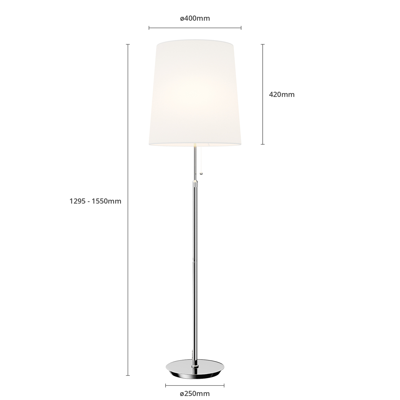 Lucande Pordis lampadaire, 155 cm, chromé-blanc