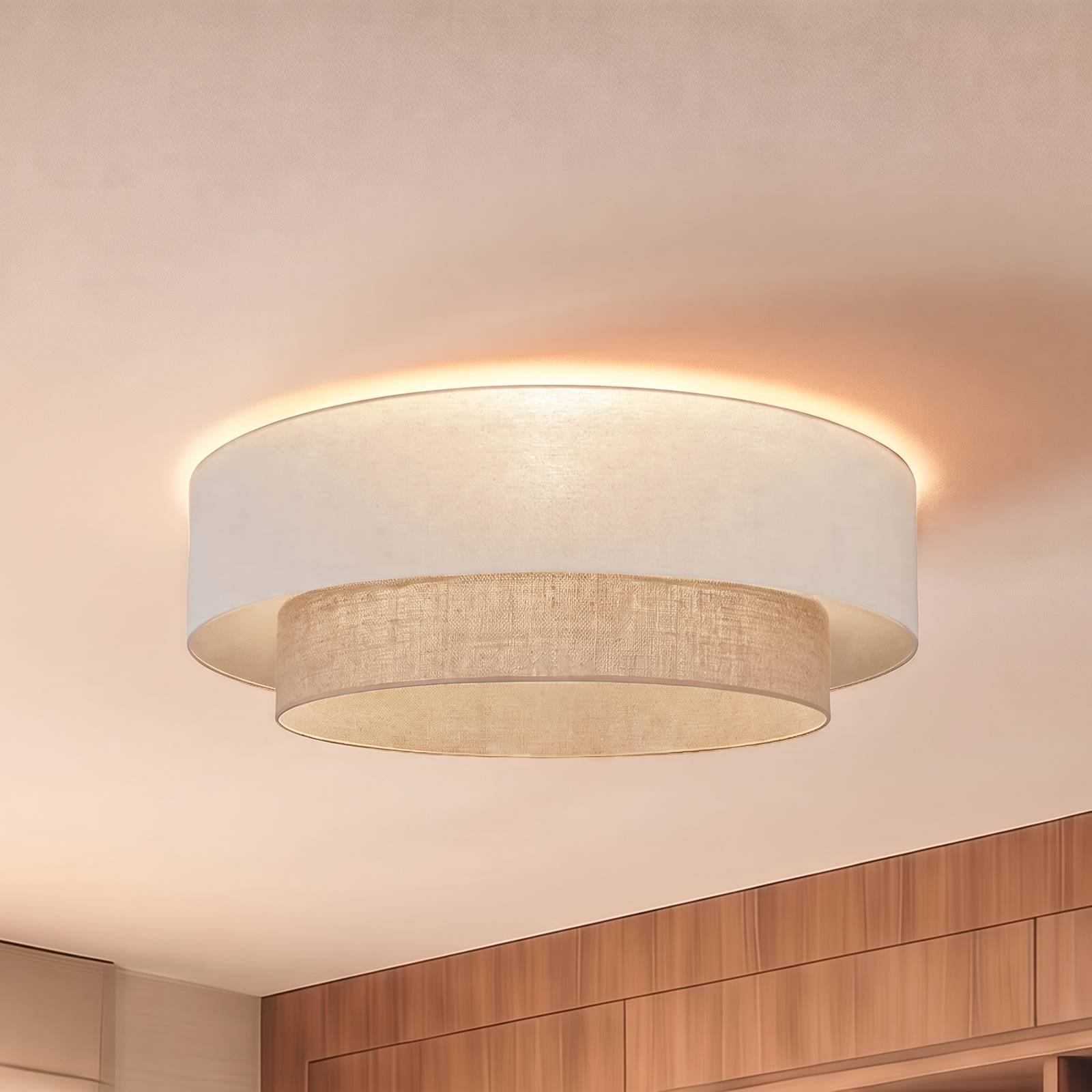 Lampa sufitowa Boho, beżowa/juta, Ø 80 cm, tkanina, E27