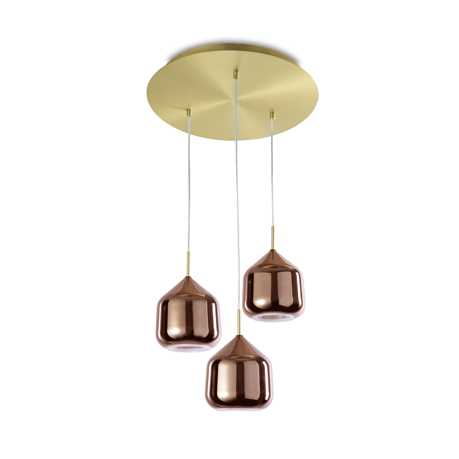 Hanging light X-Ray copper/gold-coloured 3-bulb round glass