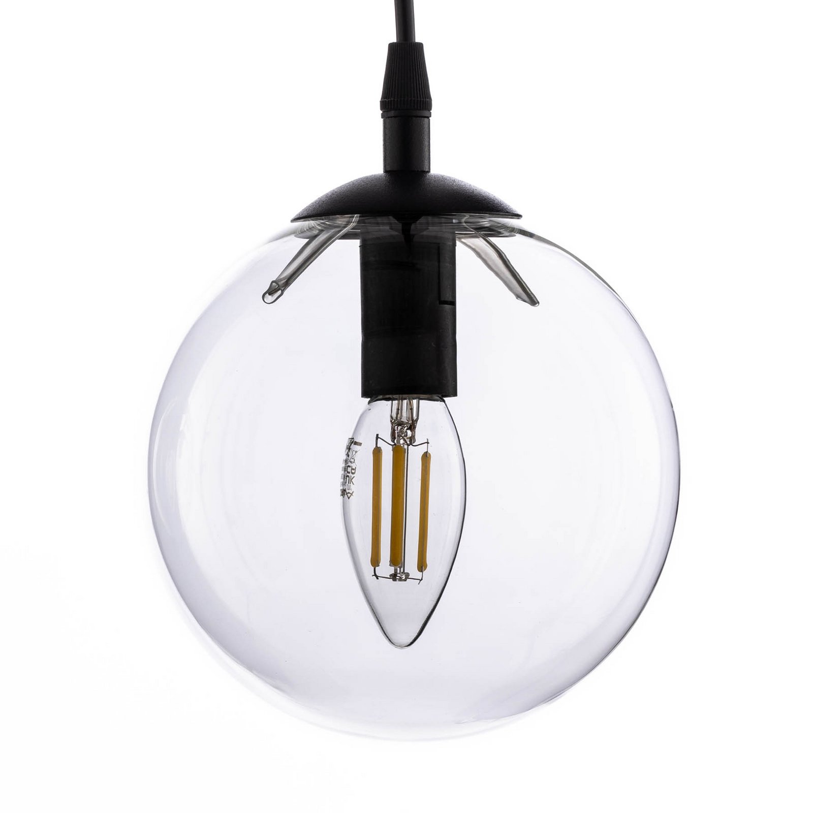 Lampa wisząca Glassy, 3-punktowa, prosta, czarna, przezroczysta, szklana