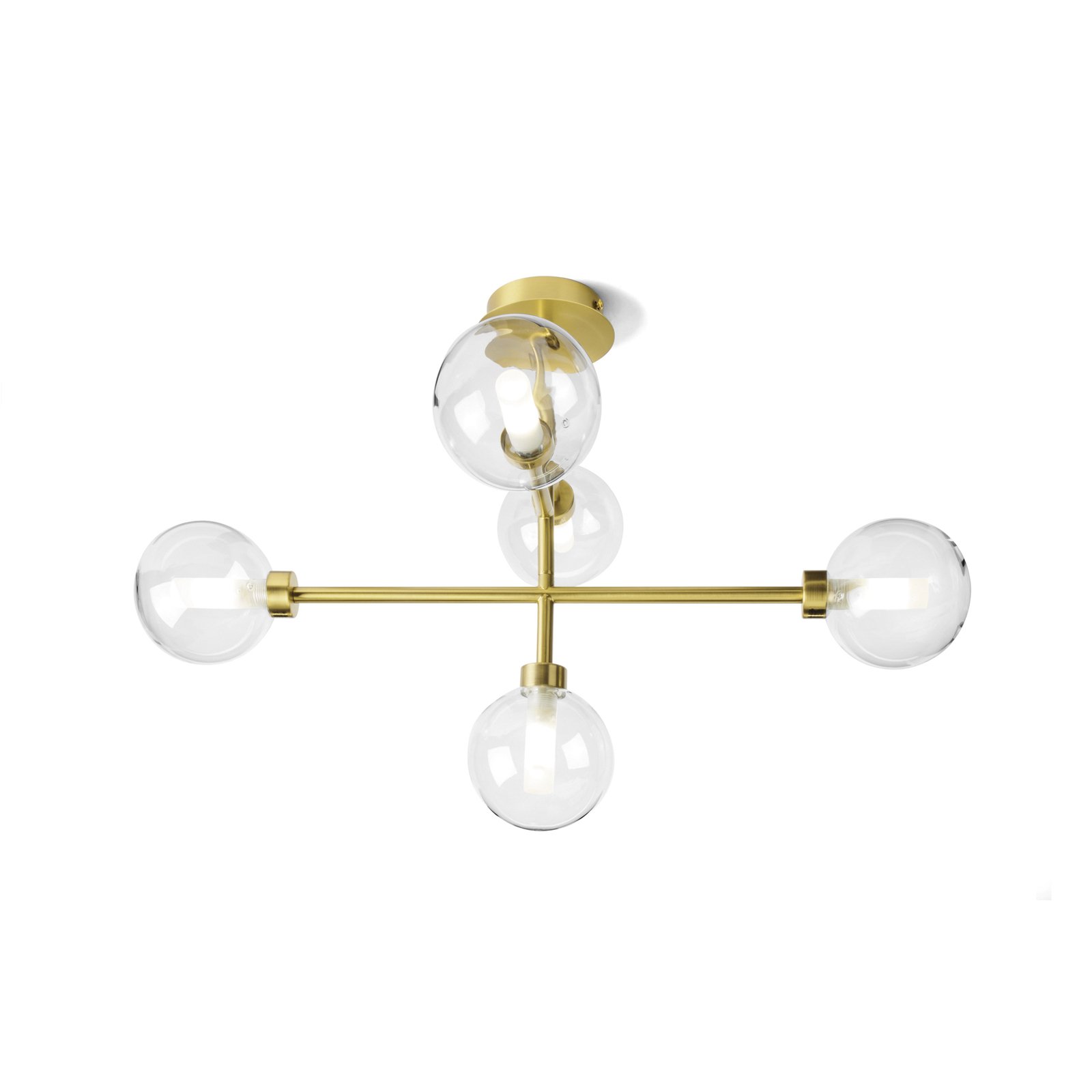 Dom ceiling light, 5-bulb, clear/gold, glass