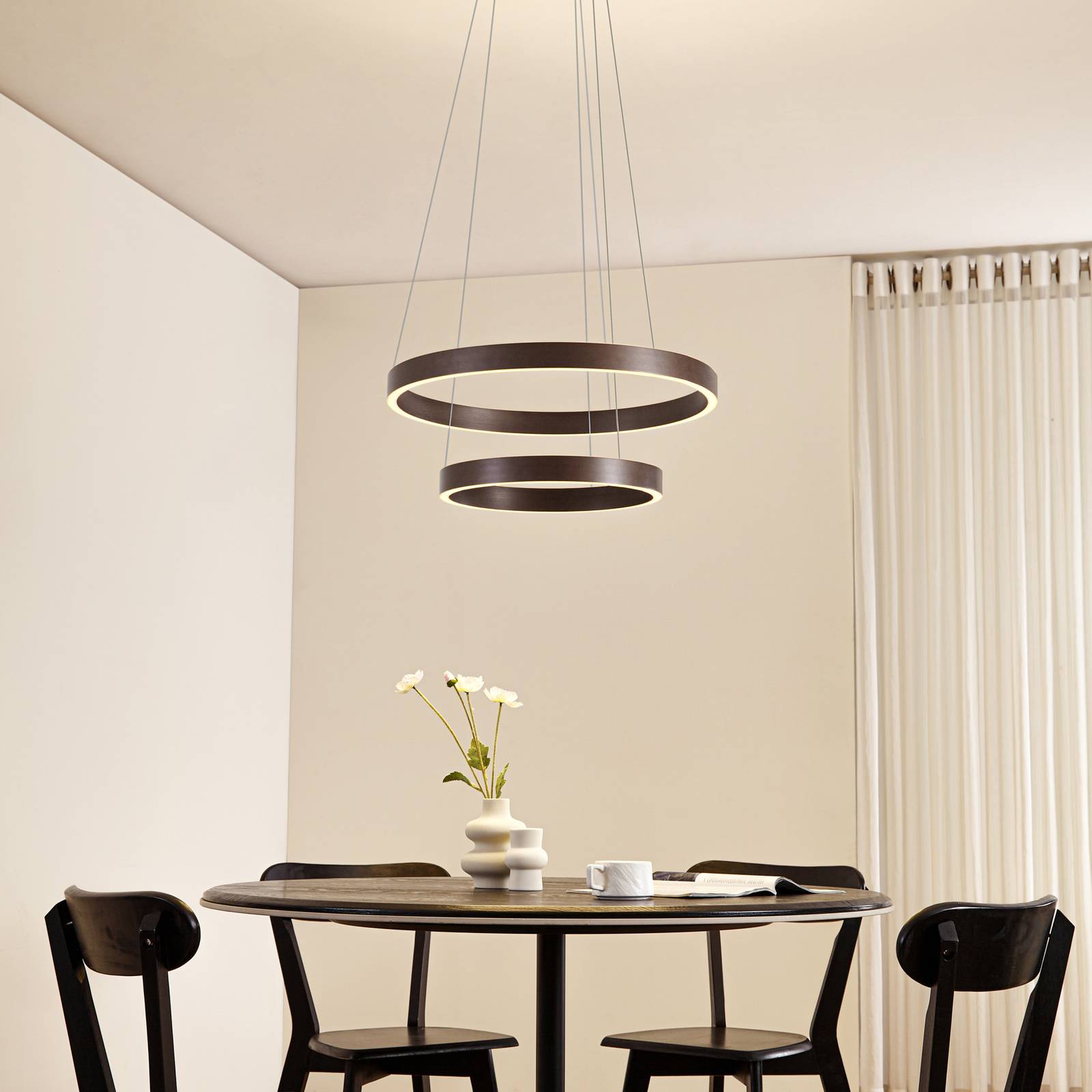 Lucande LED-Hängeleuchte Yonam, Ø 60 cm, 2-flg., braun, CCT günstig online kaufen