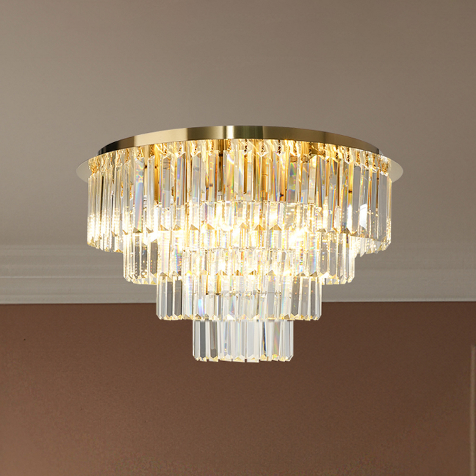 Milano ceiling light, Ø 60 cm, gold/crystal, glass, 9 x E14