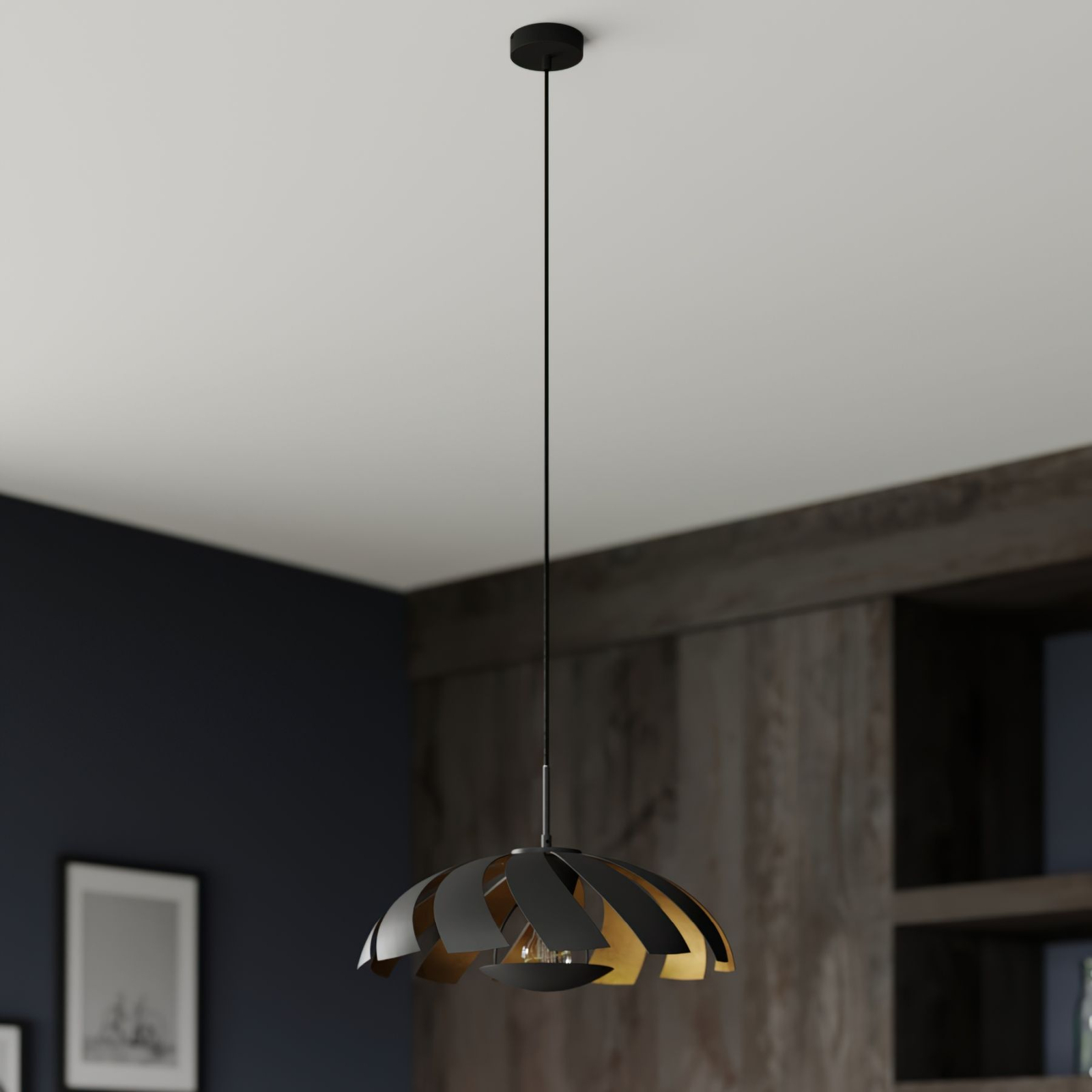 Lucande Archilleas hanglamp, zwart-goud