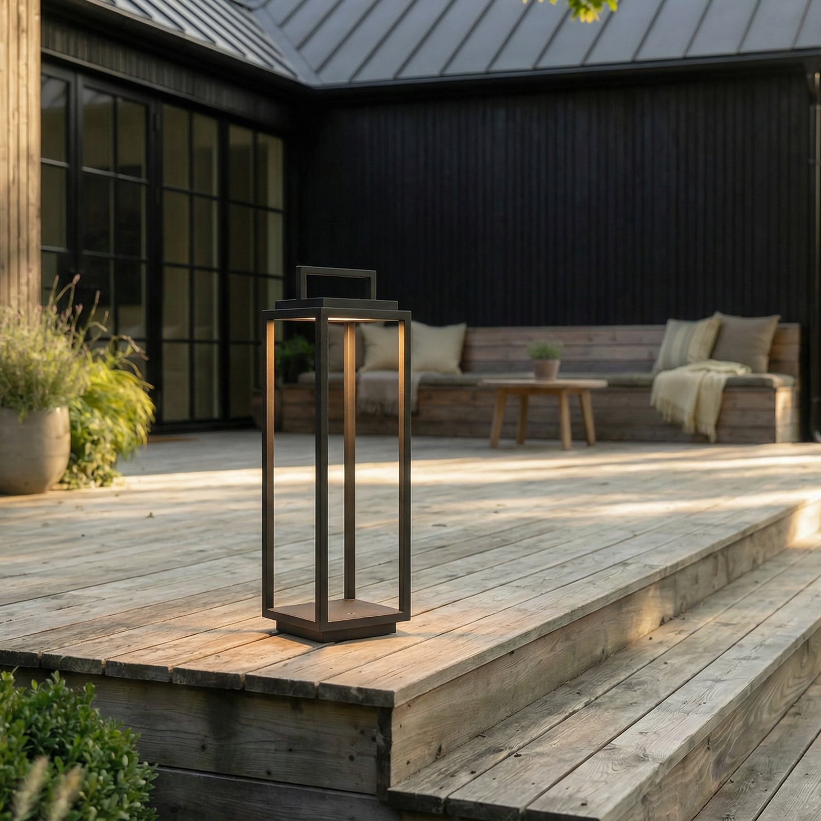 Lampa zewnętrzna Lucande LED Elaja, czarna, akumulator, USB, ściemniana