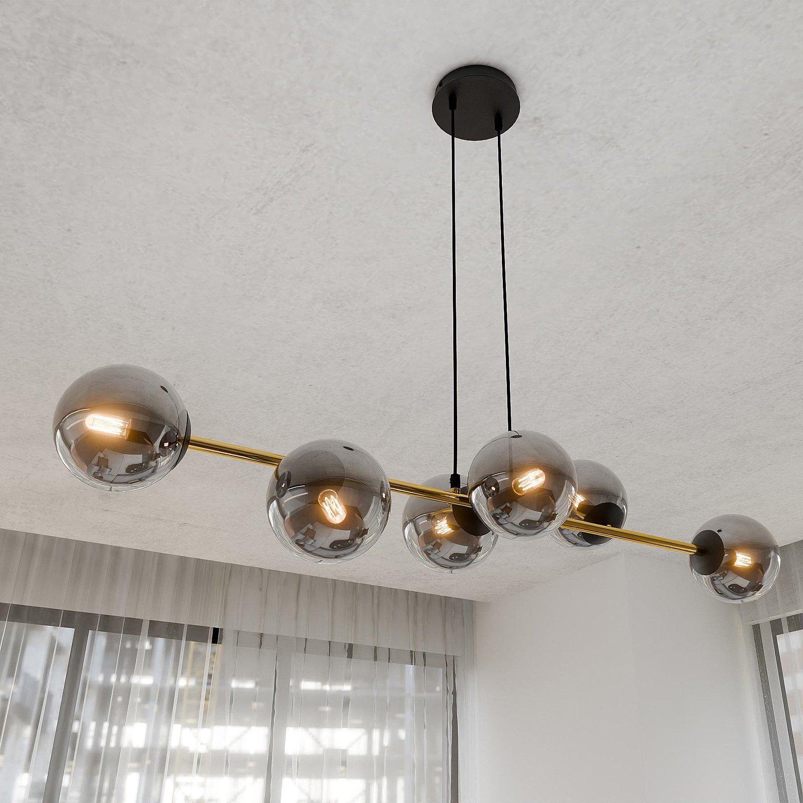 Gravity pendant light, graphite/gold/black, glass, E14