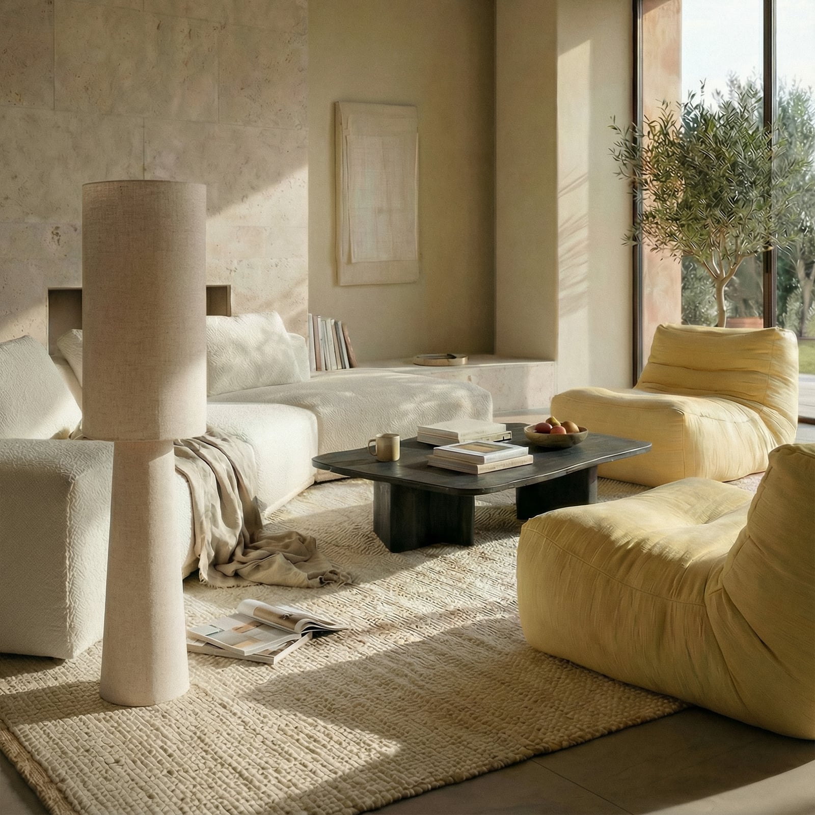 Elfie vloerlamp, hoogte 124 cm, beige, linnen, 2x E27 - Lindby