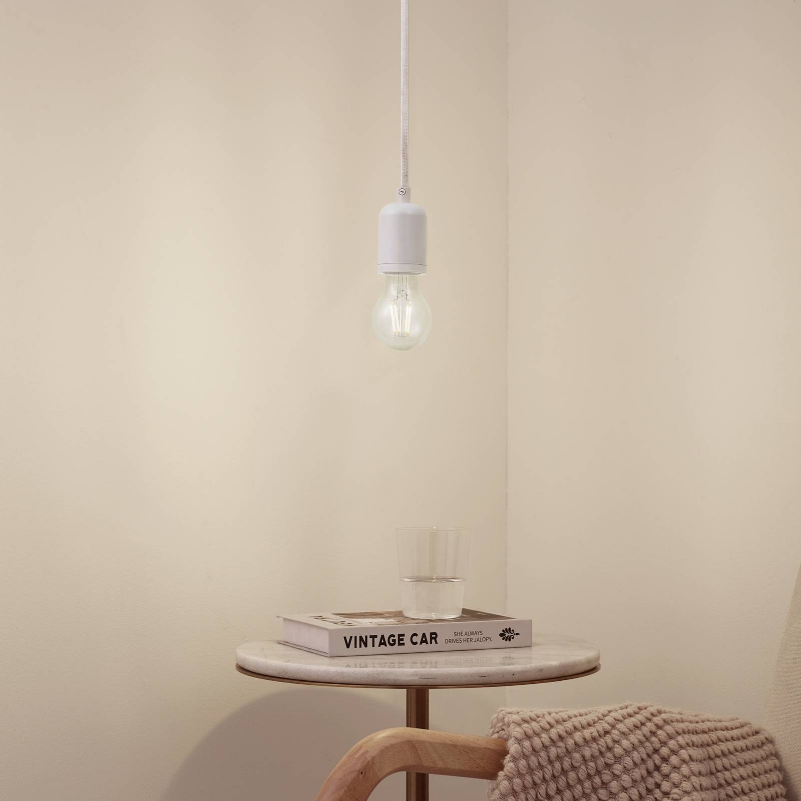 Lindby Pendelleuchte Hattie, weiß, Ø 4,7 cm, Metall, E27 günstig online kaufen