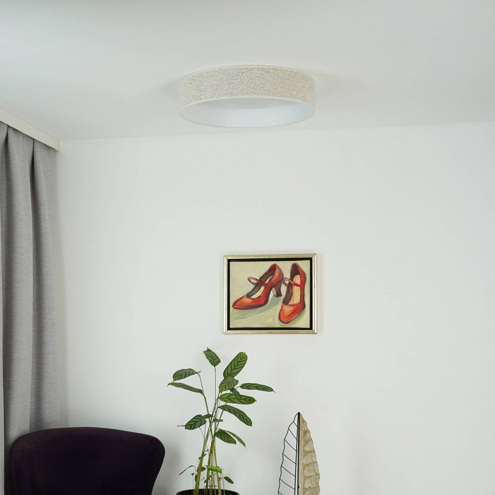 Lampa sufitowa LED Plafon, kremowy, tkanina, Ø 45 cm, ściemniany 3-stopniowo