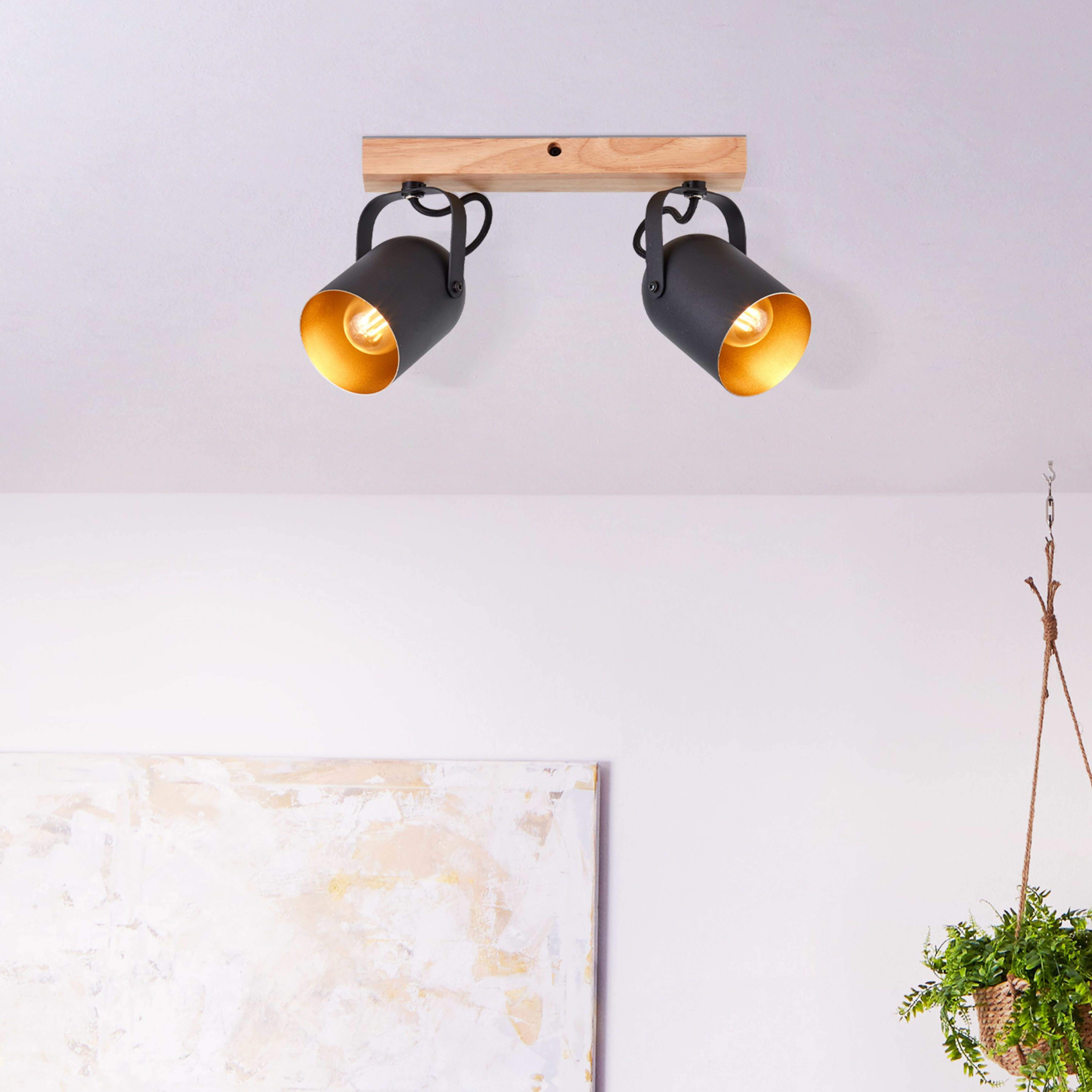 Faretto da soffitto Tronte, lunghezza 37,5 cm, nero/oro, a 2 luci.